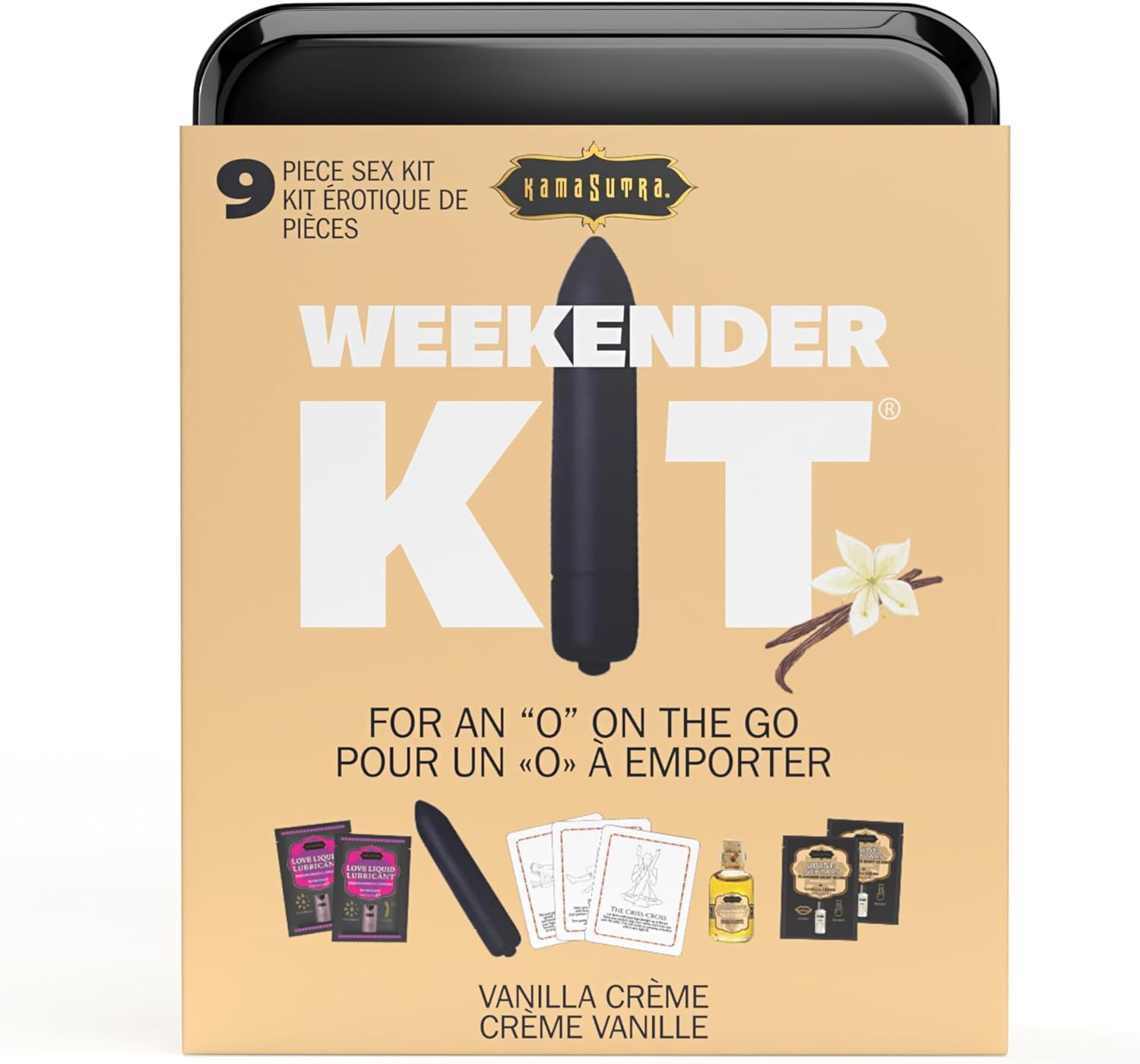 Kama Sutra Weekender Kits - Includes Deluxe Vibrator, Oil of Love, Divine Nectar, Love Liquid, and Erotic Position Playcards (Vibe Vanilla Creme)