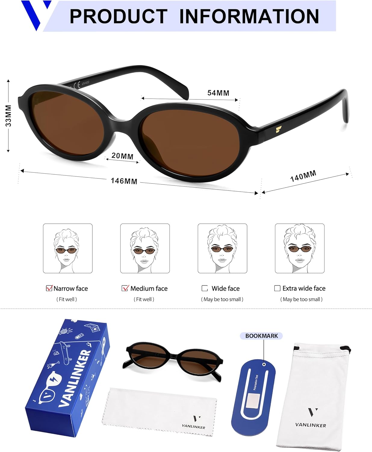 VANLINKER Retro Oval Polarized Sunglasses for Women Small Narrow 90s Trendy Y2k Shades VL9890 - Image 5