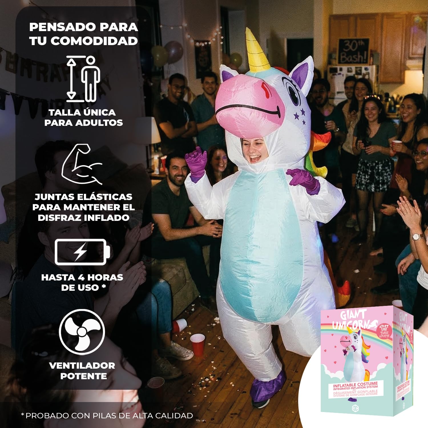 AirSuit® Disfraz inflable de Unicornio XXL | Disfraz inflable inusual |Tamaño adulto 160 a 190cm | Poliéster | Cómodo de llevar | Duradero | Sistema inflable incluido | OriginalCup®