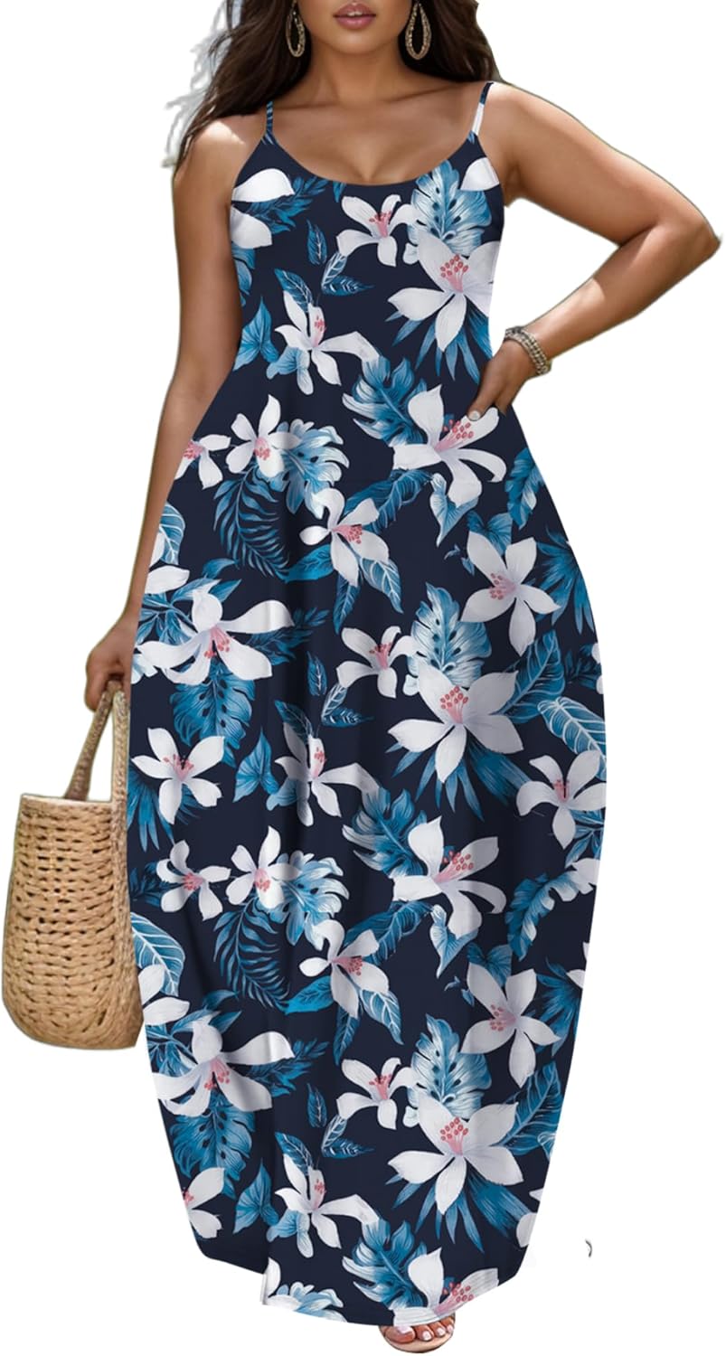 UOUA Hawaiian Dresses Women Plus Size Luau Party Sundress Summer Maxi Tropical Boho Beach Dress