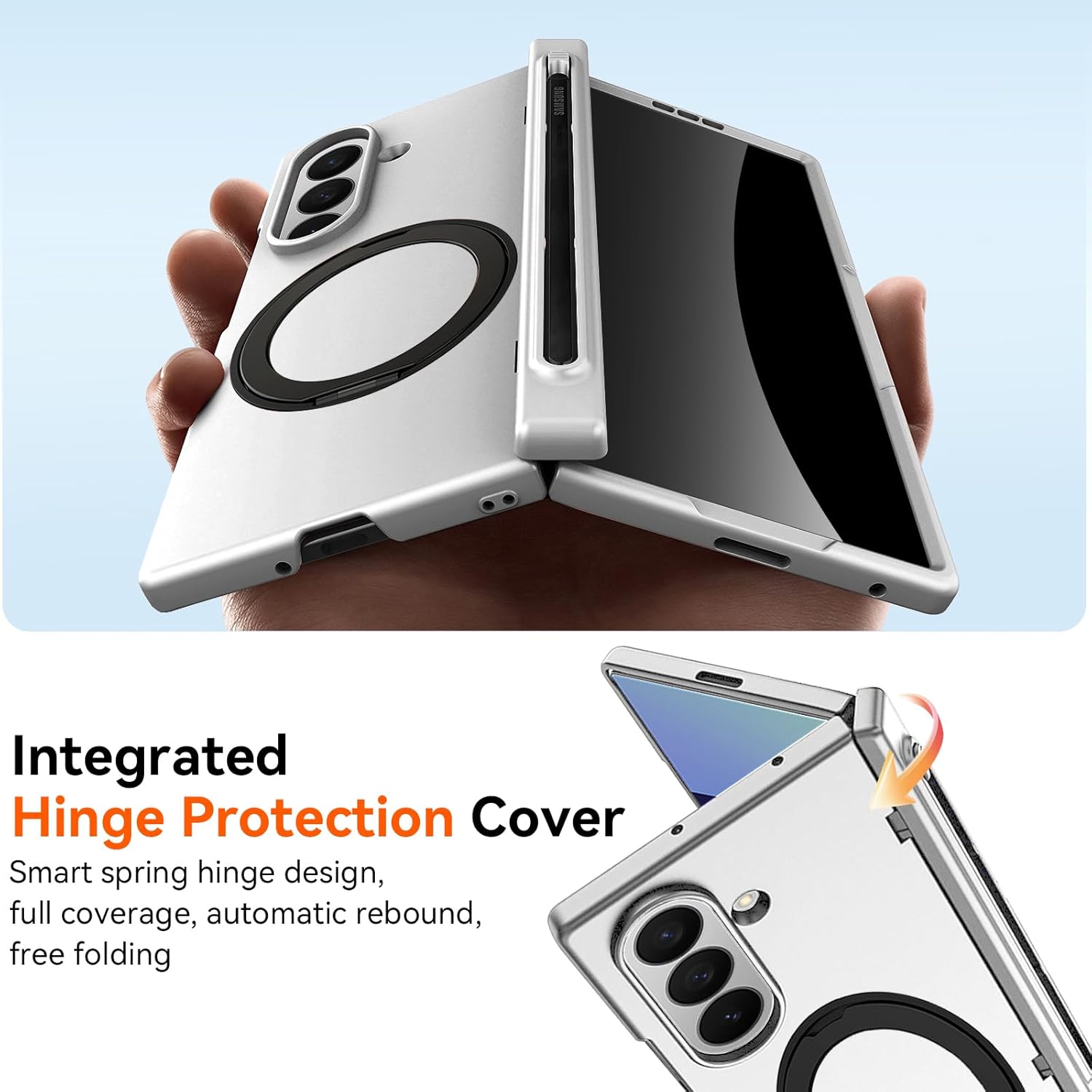 for Samsung Galaxy Z Fold 7 Case with S Pen Holder & Stylus, Fold7 Magnetic Ring Stand Compatible Magsafe Privacy Screen Protector Hinge Protection Full Cover Rugged Case for Z Fold 7 Silver