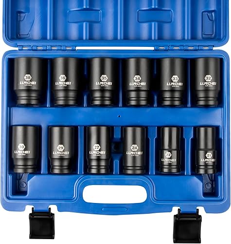 Miniatura 9 de LLNDEI Juego de llaves de impacto de 34 pulgadas, 12 piezas resistentes CR-MO profundosjumbo, diseño de 6 puntos, SAE de 34 a 1-916 pulgadas, para