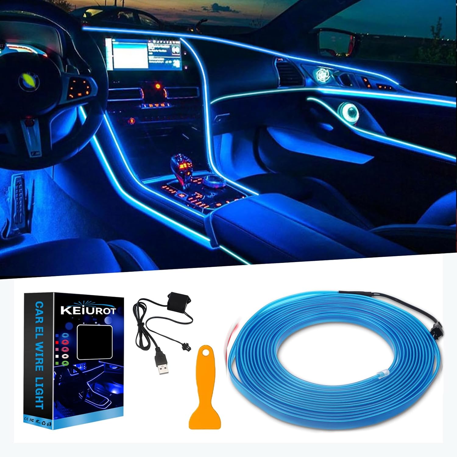 El Wire Lights for Car, Blue El Wire Car Interior Neon