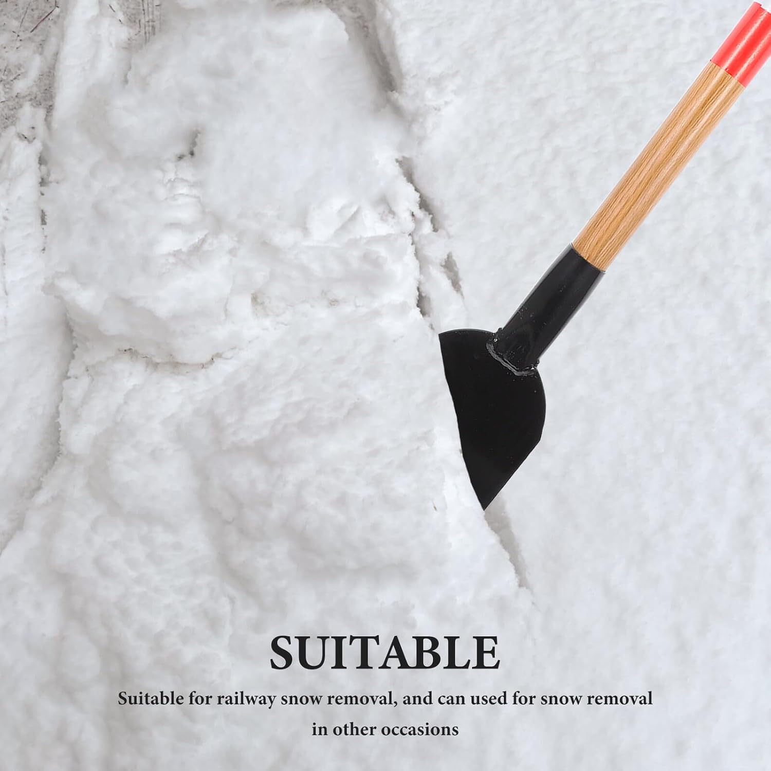 BESPORTBLE Heavy-Duty Railway Snow Shovel with Wood Handle, Compact Driveway Scraper for Ice Removal, Small Garden and Emergency Snow Removal Tool