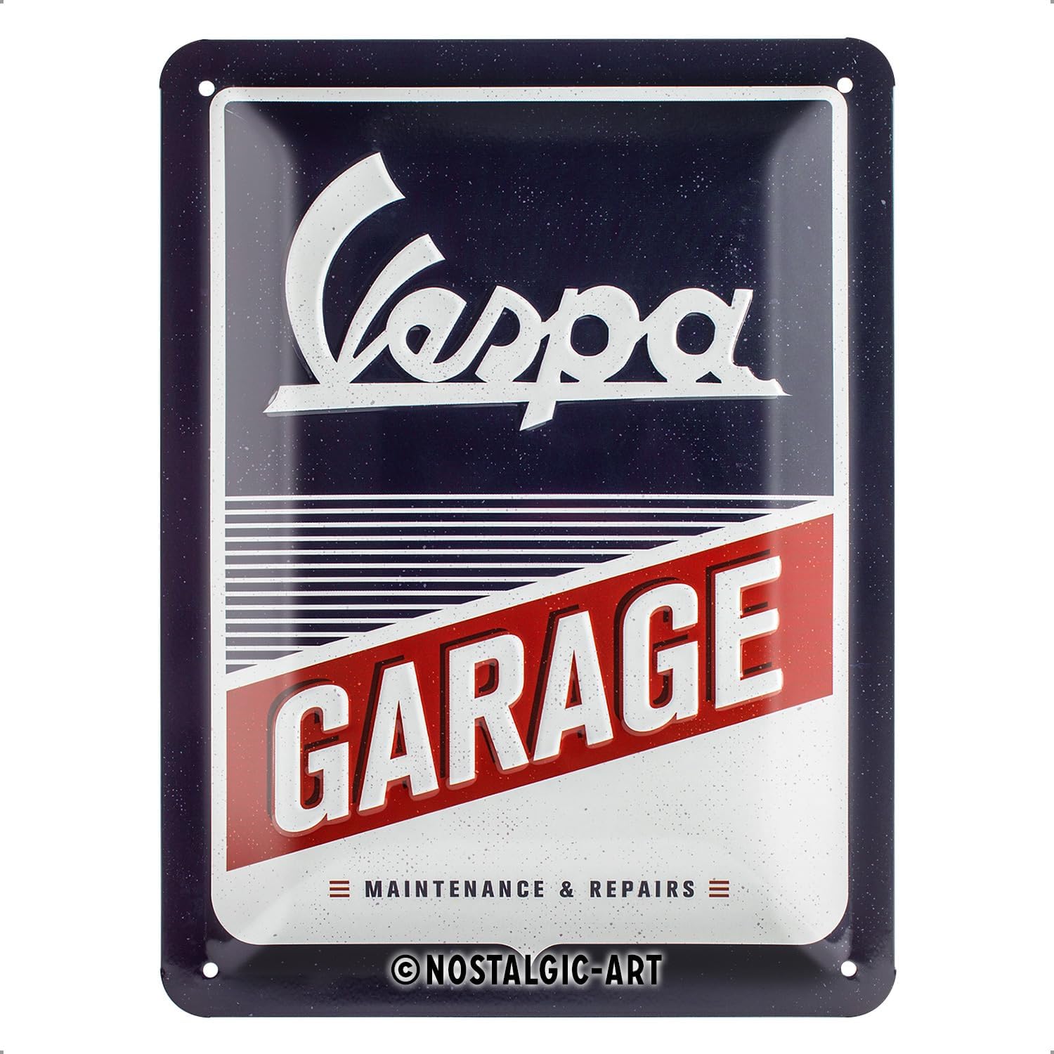 Retro Tin Sign, Vespa – Garage – Gift idea for scooter fans, Metal Plaque, Vintage design for wall decoration, 5.9" x 7.9"