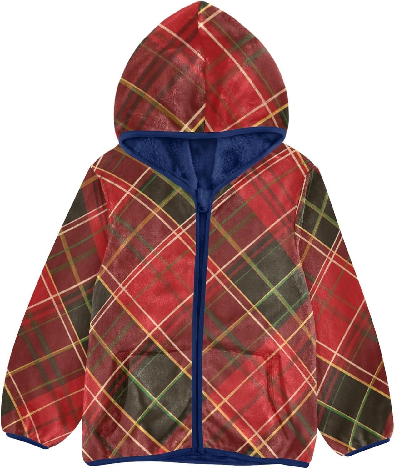 GuoChe Red Black Plaid Pattern Classic Tartan Style Toddler Fleece Jacket Children Plush Outerwear