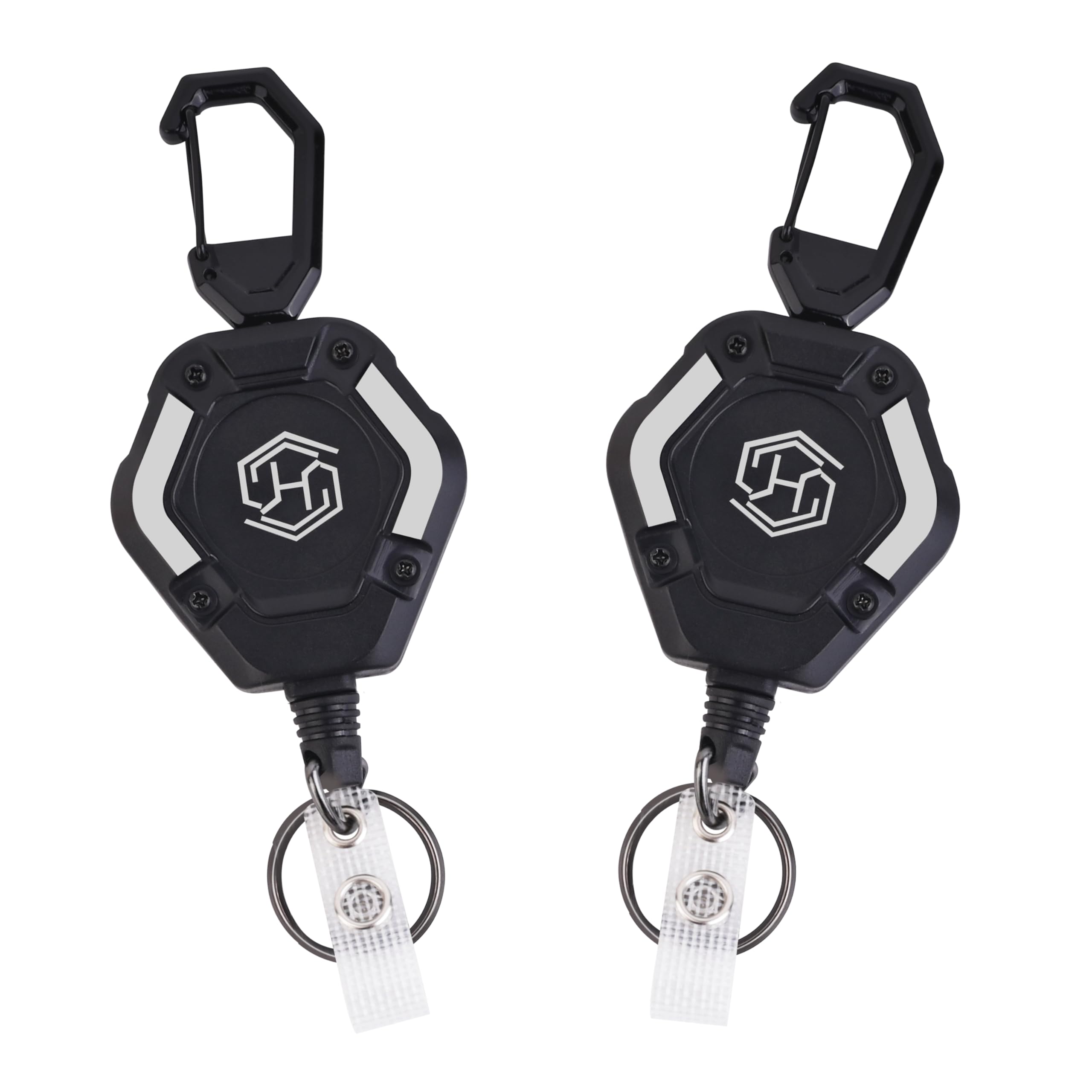 2-Pack Retractable Keychain - Heavy Duty Badge Holder, ID Badge Reel, Carabiner Badge Clip, Tactical Key Chain with 32" Steel Retractable Cord, 8.0 oz