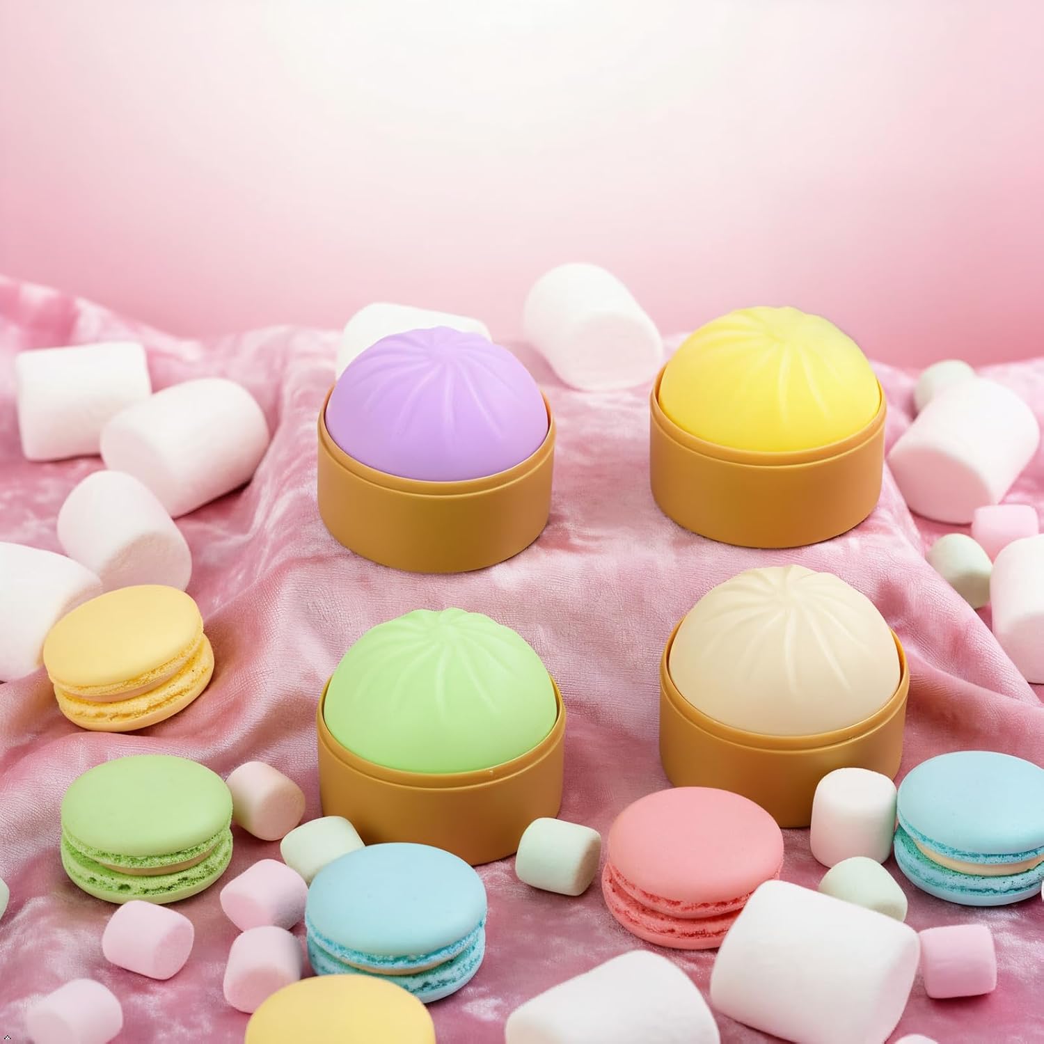 Dumpling, Dumpling Squishy,Giant Dumplings Squishy, Mega Rainbow Dumplings, Cute Anxiety Relief Fidget Toy, Soft Squeeze Decompression Dough for Adults,Bun with Food Steamer Stretchy Desk Toys(4pcs