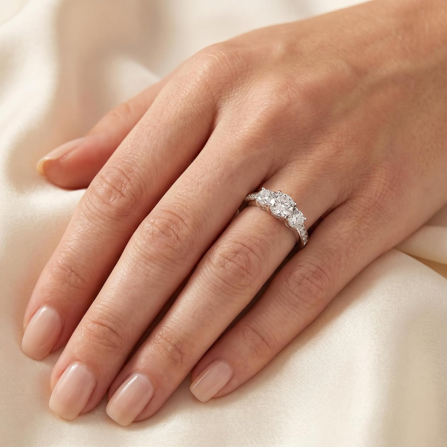 Pompeii 1ct Diamond 3 Three Stone Engagement Ring 10K White Gold