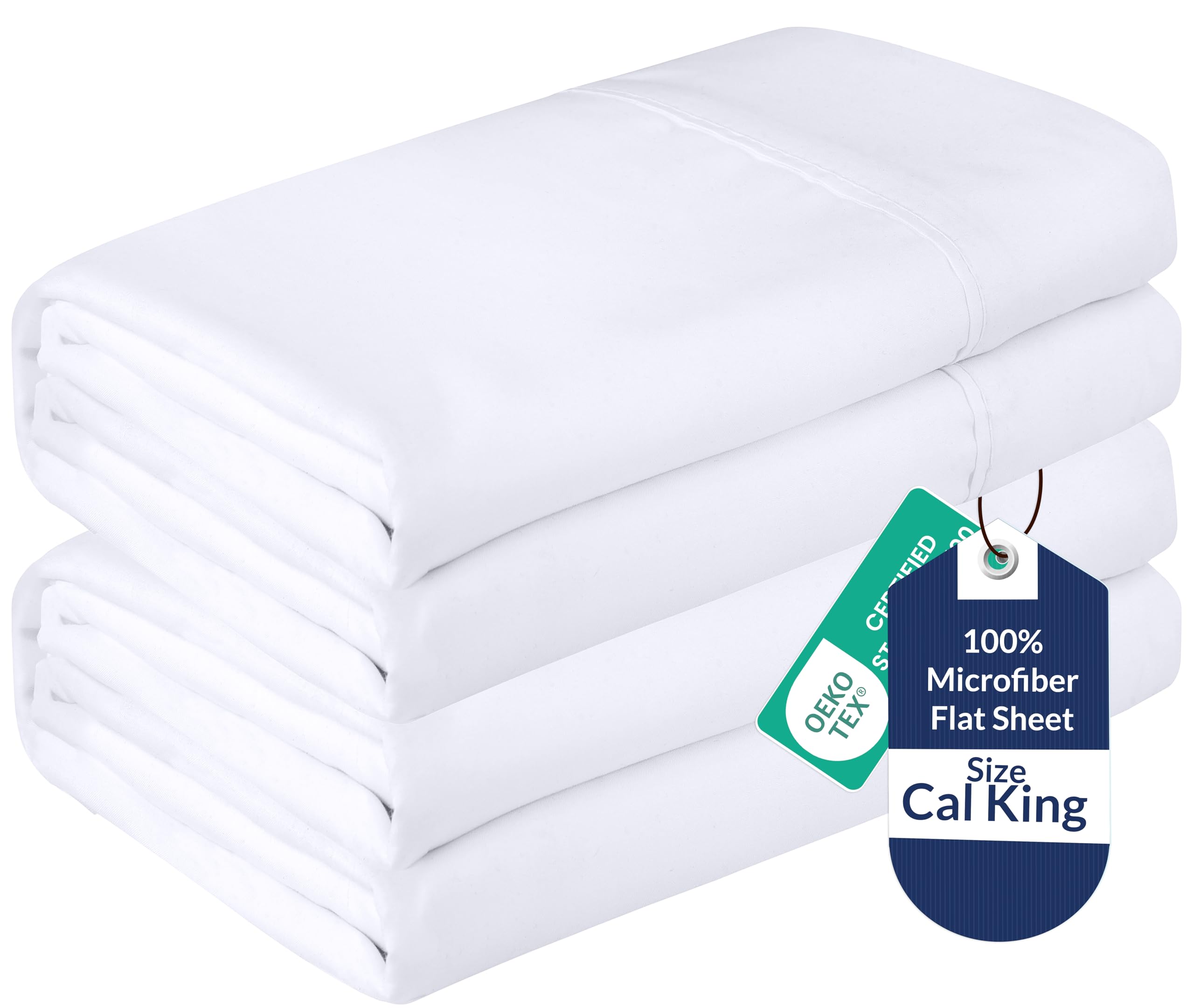 Royale Linens 2 Pack Bulk Flat Sheet Set - Top Sheets - Soft 1800 Microfiber - Stain Resistant - for Hotel, Massage Table, Hospital, Dorm - California King Flat Sheet Sold Separately (King Cal, White)