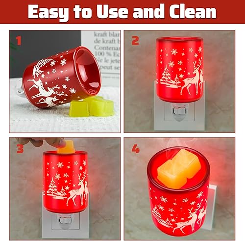 Miniatura 4 de STAR MOON Calentador de luz nocturna de cera de cerámica con fragancia enchufable para decoración de Navidad, sin peligro de incendio, lleno de dos