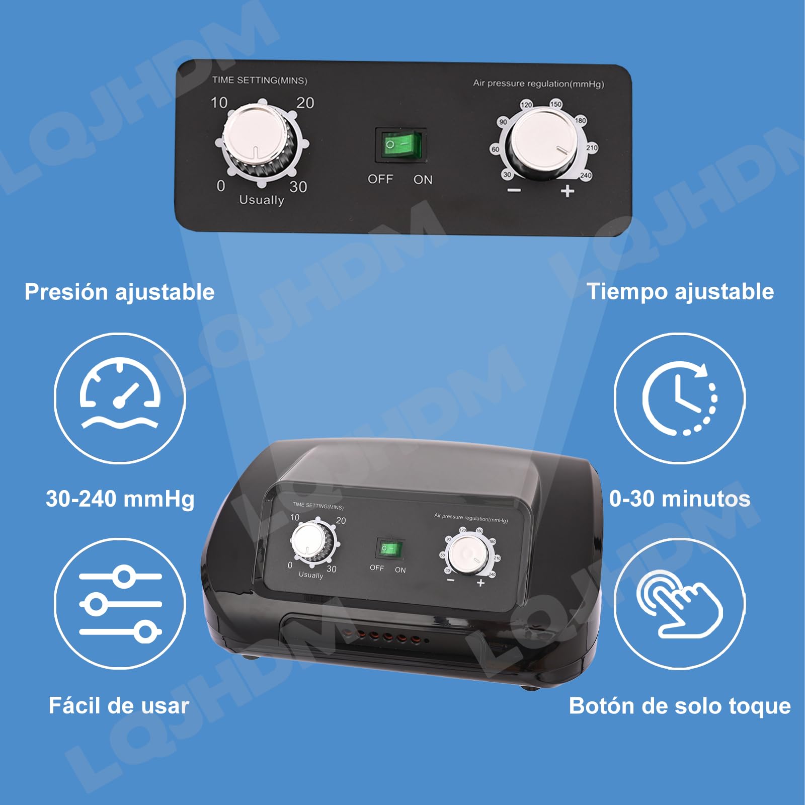 Presoterapia Piernas y Abdomen, Botas Presoterapia Piernas, 6 Camaras Maquina Masajeador Drenaje Linfatico Circulación, 0-30 Min, 0-240 Mmhg Ajustables (Black, 2piernas + abdomen)
