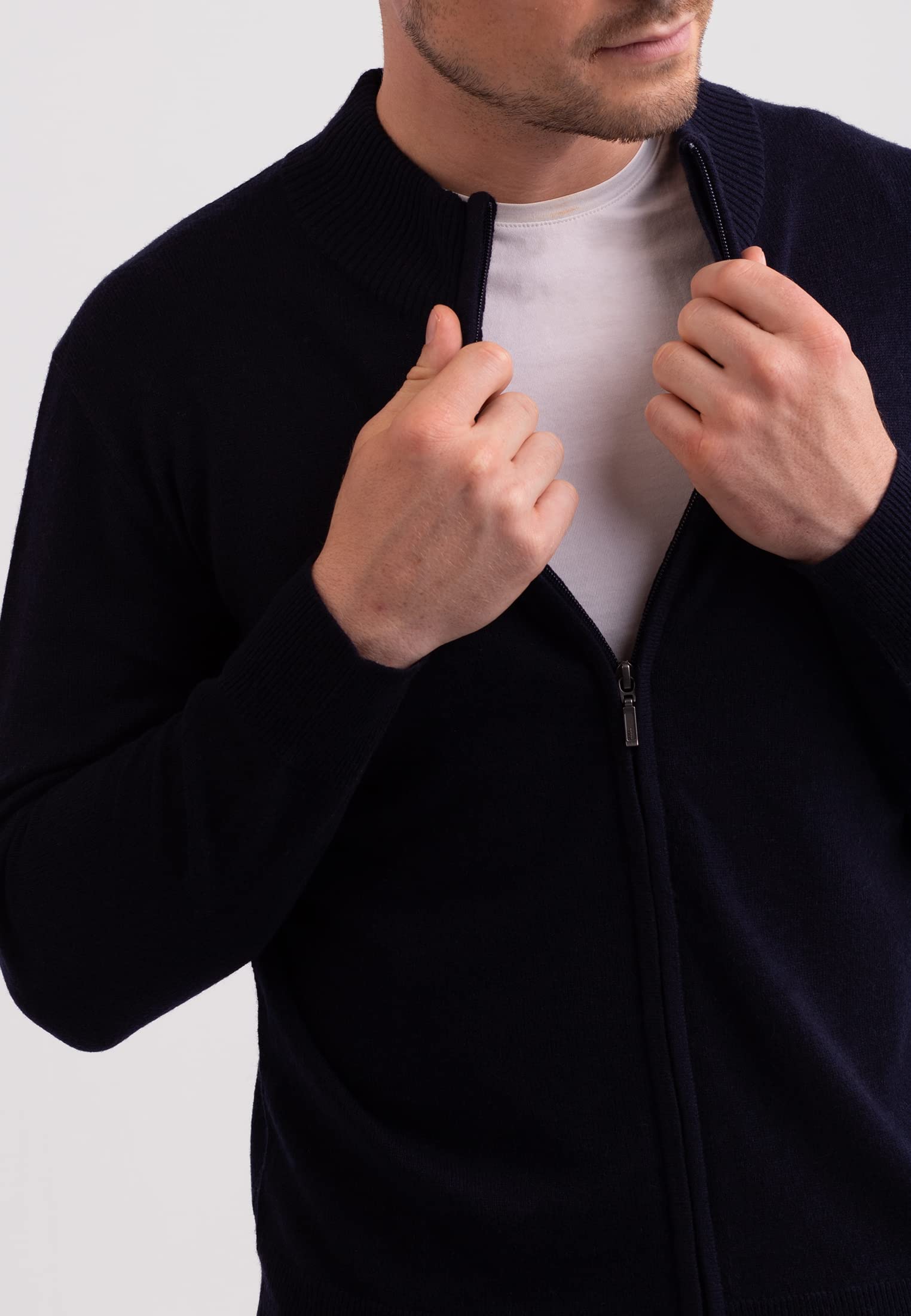 100% Kaschmir Herren Pullover Cardigan mit Reißverschluss | Strickjacke mit Reißverschluss 2-fädig