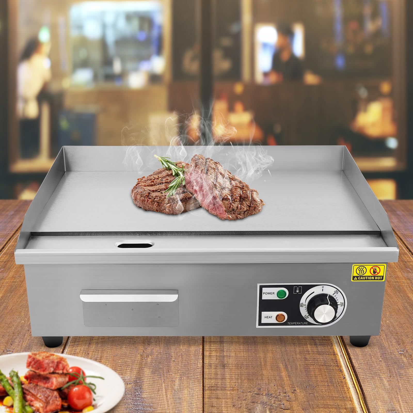 Barbacoa eléctrica comercial, plancha eléctrica profesional, plancha eléctrica gastro, placa de cocción rango de temperatura 50 – 300 °C, de acero inoxidable y hierro, 55 x 43 x 24 cm