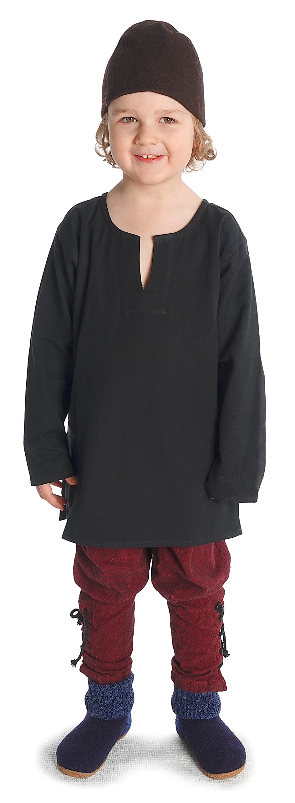 Hemad Black Kids Medieval Tunic - Pure Cotton - Children Clothing - L/Xl