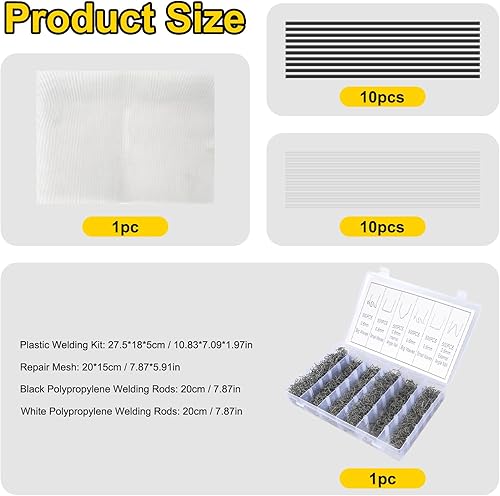 Miniatura 6 de Kit de soldadura de plástico 3000 grapas de soldadura en caliente, 1 malla de reparación, 10 varillas de soldadura de polipropileno negro y 10