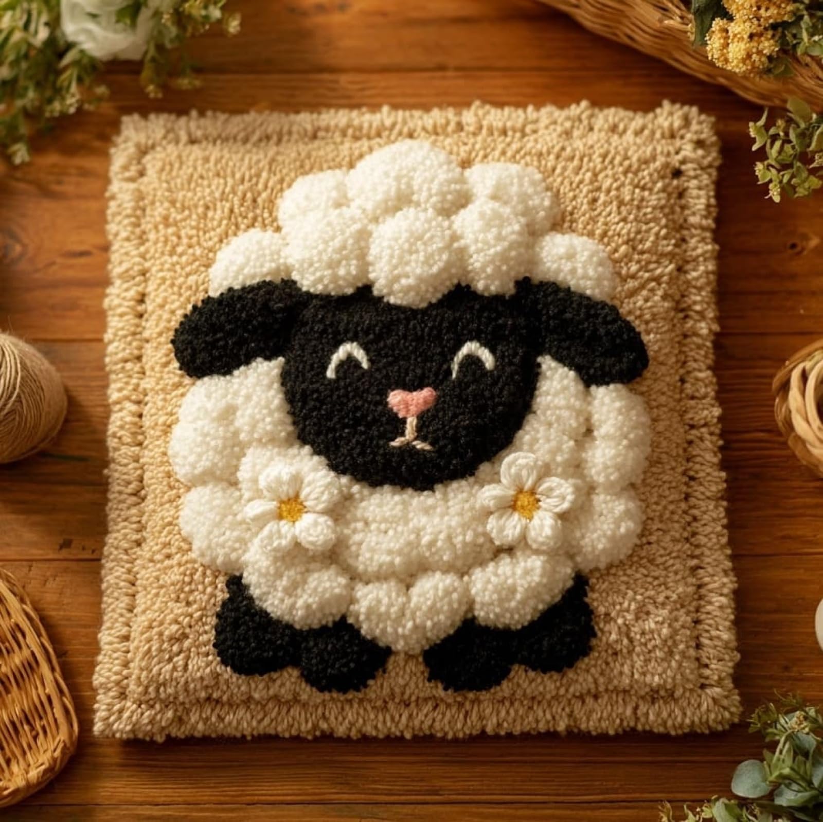 WallustrioaW Latch Hook Pillow Case Kits,Sheep and Butterfly