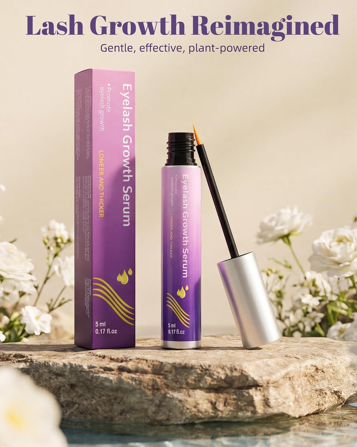 Eyelash Growth Serum - Gentle Nourishing Formula for Longer, Thicker, Fuller-Looking Lashes - Safe for Sensitive Eyes, Vegan & Cruelty-Free (5ml)