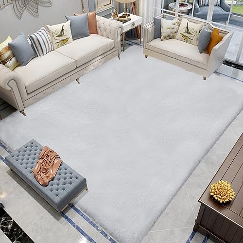 Latepis Area - Alfombra de pelo sintético de conejo de 6 x 9 pulgadas, lavable de color gris, alfombra grande para sala de estar, alfombra de felpa