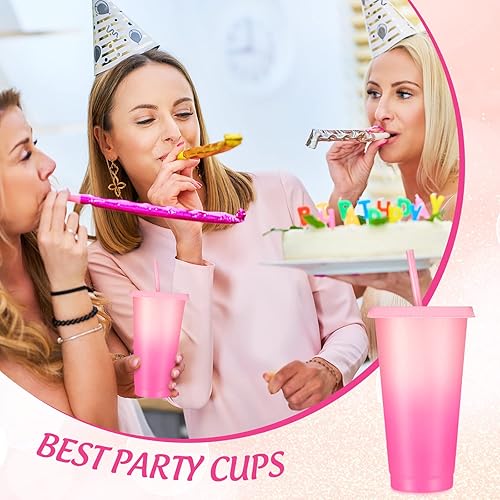 Vista 3 de Lallisa Reusable Cups with Lids and Straws 24oz Plastic Cups for Adults Plastic Drink Water Bottle Travel Mug Iced Cold Drinking Cup for Bachelor