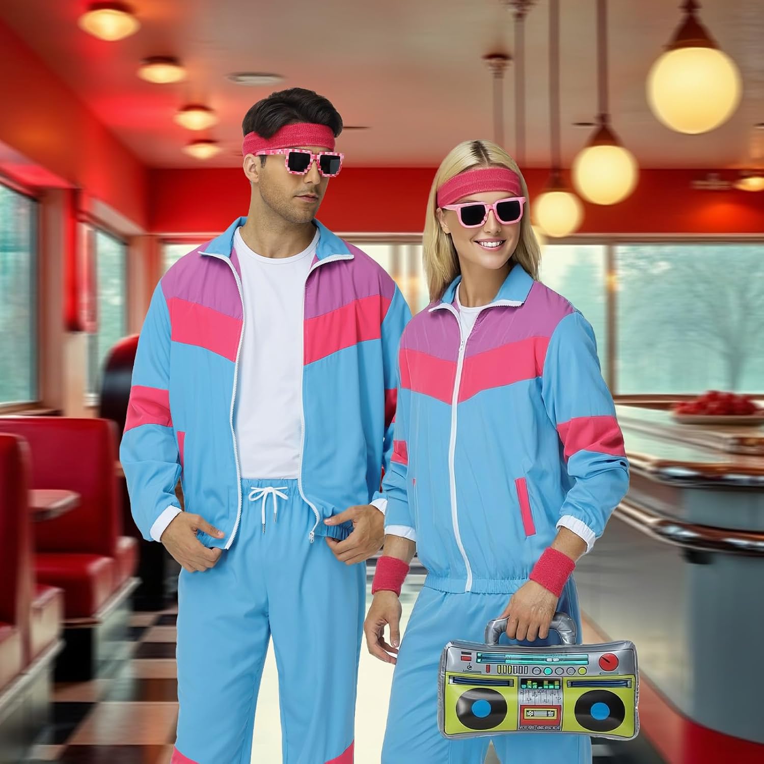80s Outfit for Men Women - Retro 90s Workout Tracksuit, 80s Themed Party Halloween Costumes - Image 3