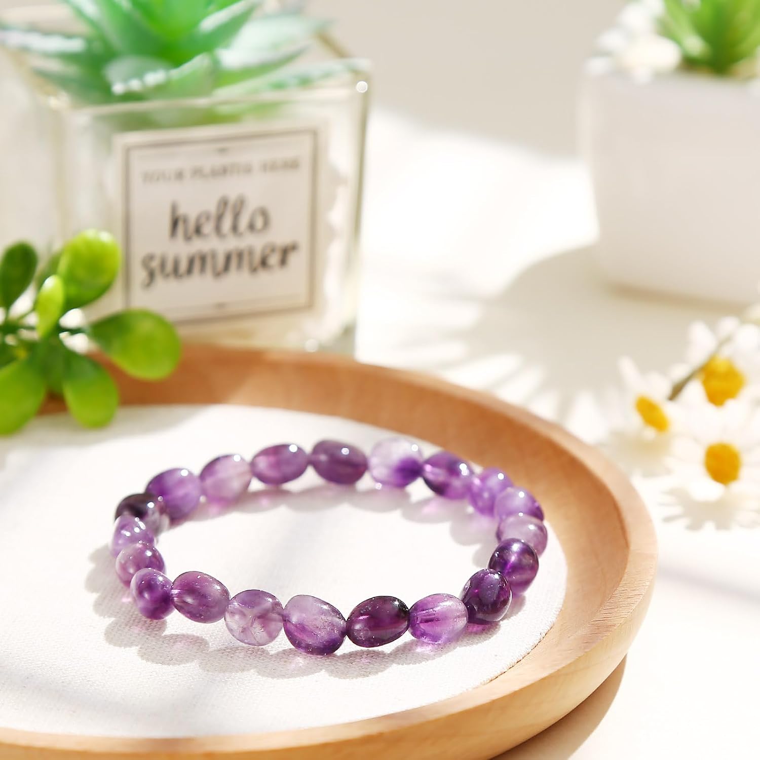 Natural Amethyst Bracelet 10mm Beaded Bracelets Healing Gemstone Jewelry Super Rich Purple Handmade Gift for Women & mens (N-ZS10-001)