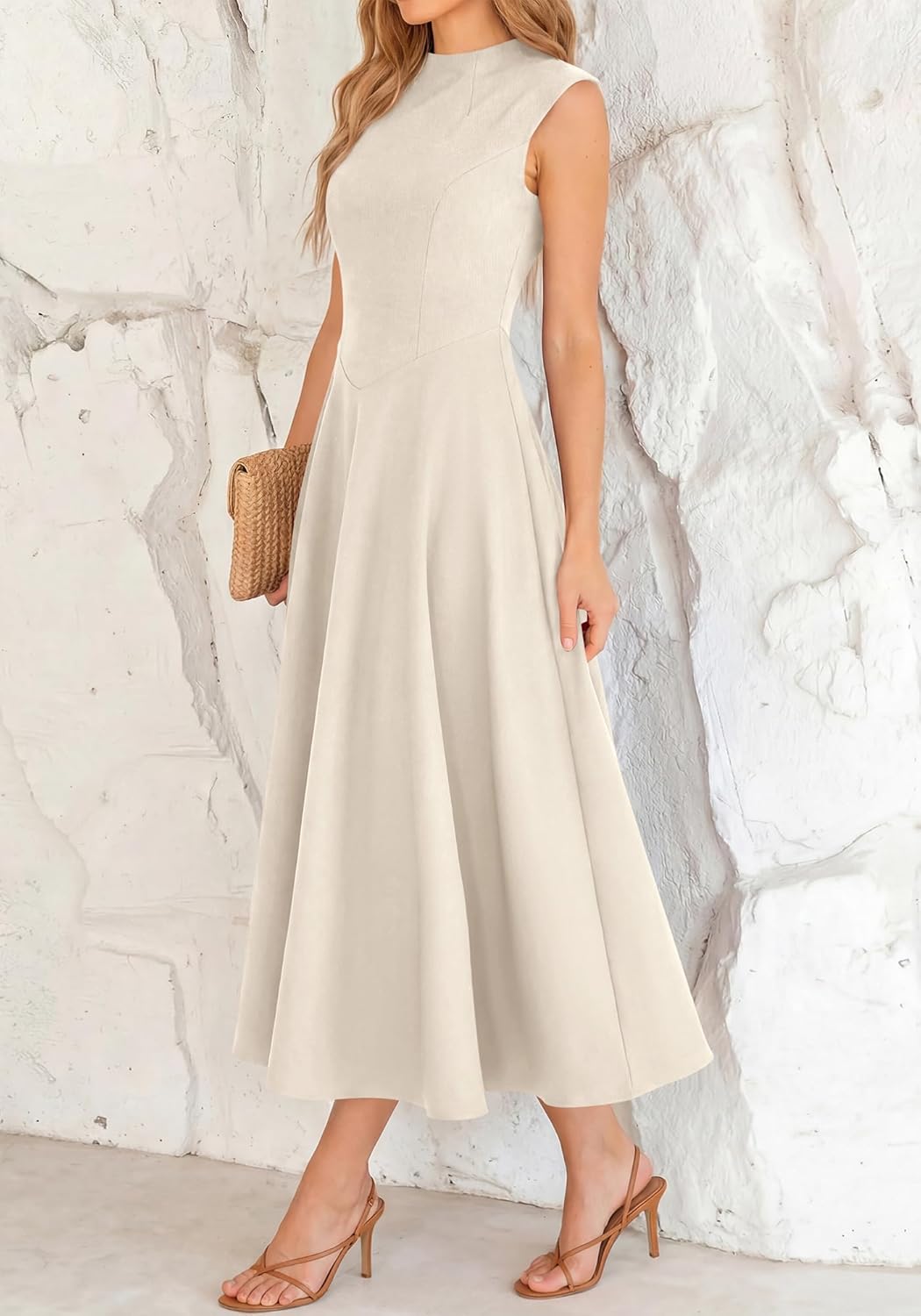 BTFBM Summer Dresses for Women 2026 Mock Neck Sleeveless High Waist Flowy Aline Maxi Spring Wedding Guest Dress Cocktail - Image 8