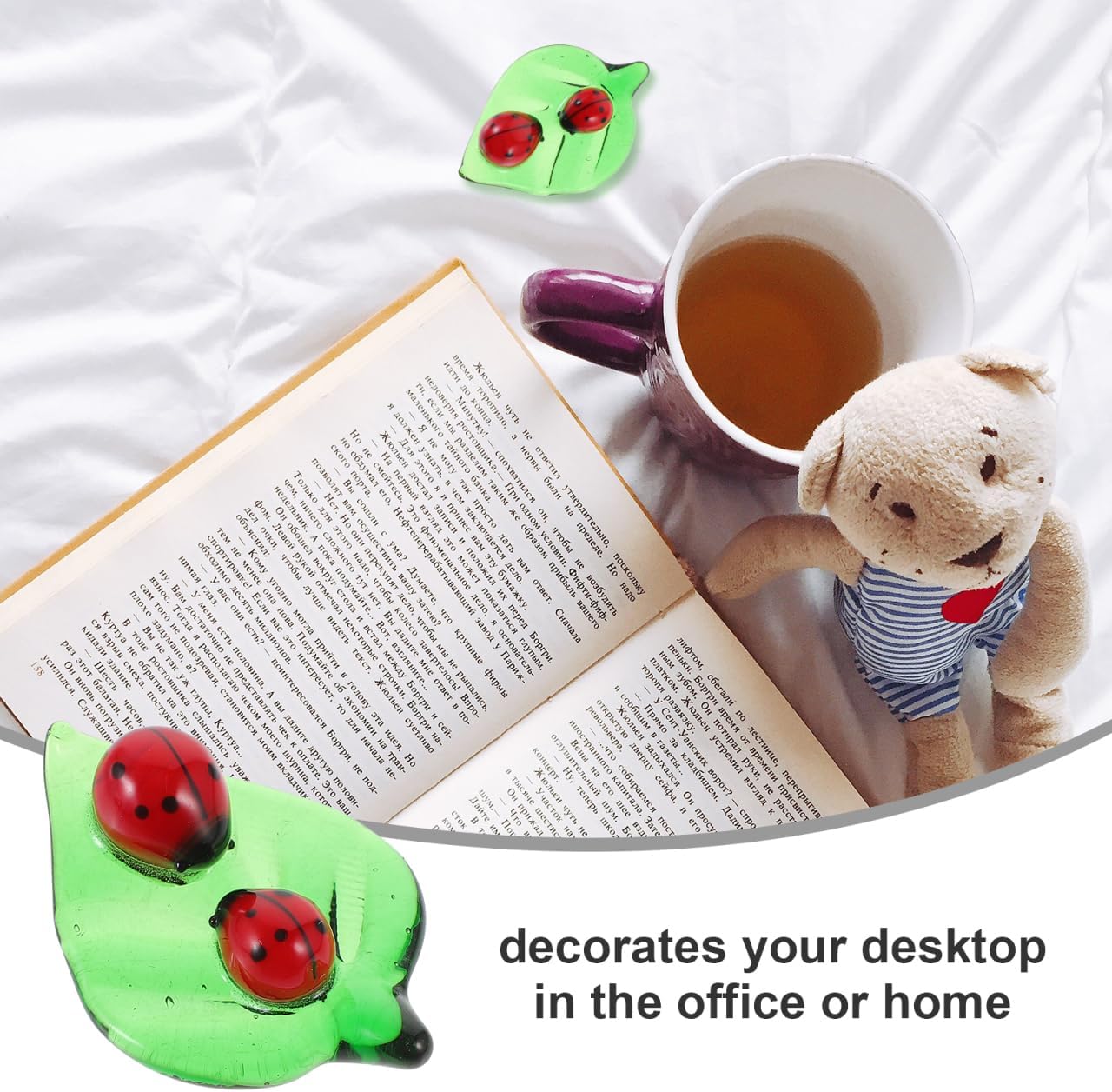 BESTOYARD Hand-Blown Glass Ladybug Figurine on Leaf Colorful Miniature Collectible Desktop Ornament for Home and Office Decoration Compact Size Glass Craft - Image 5
