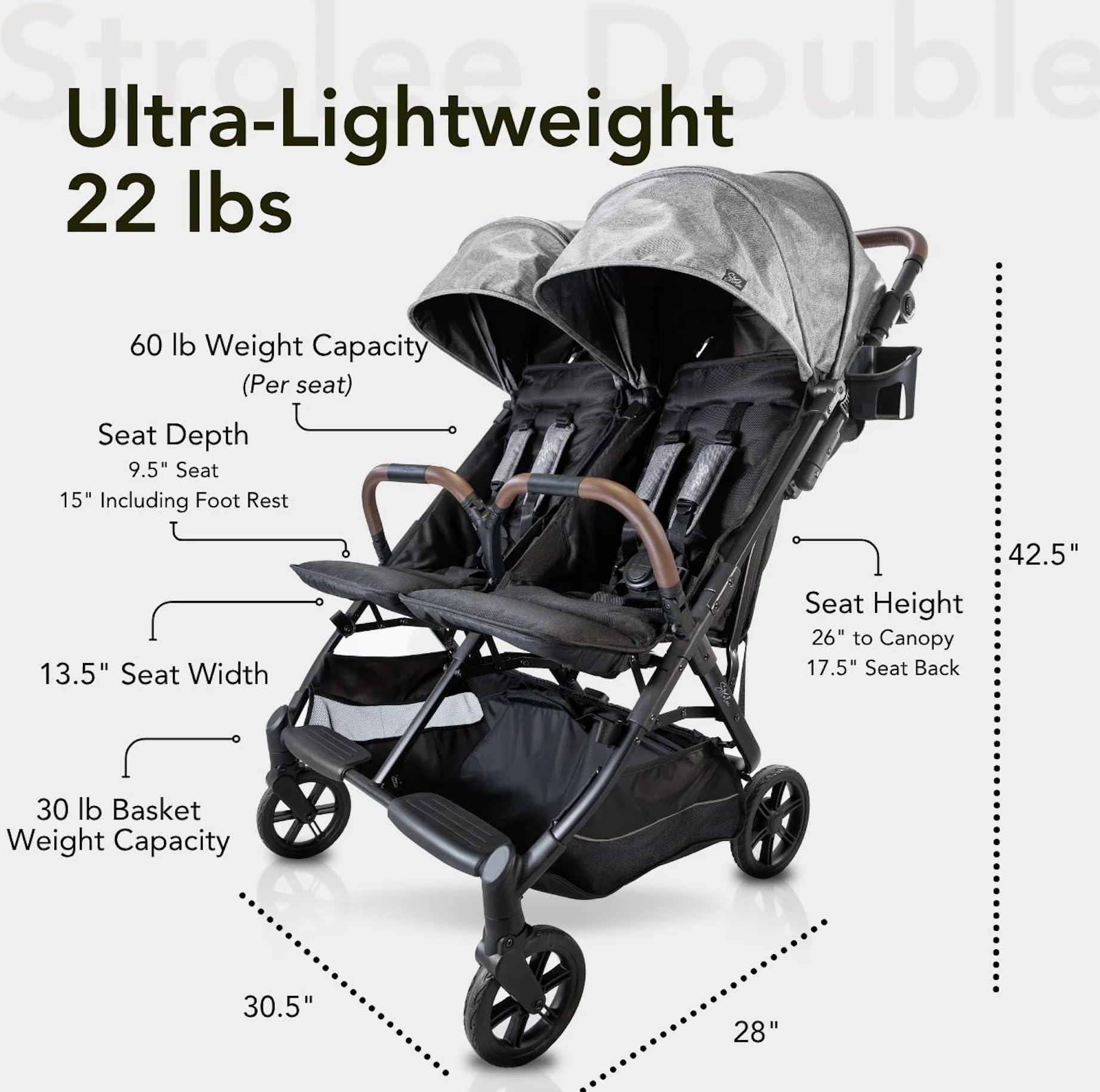 Strolee Lightweight Double Side by Side Stroller for Travel