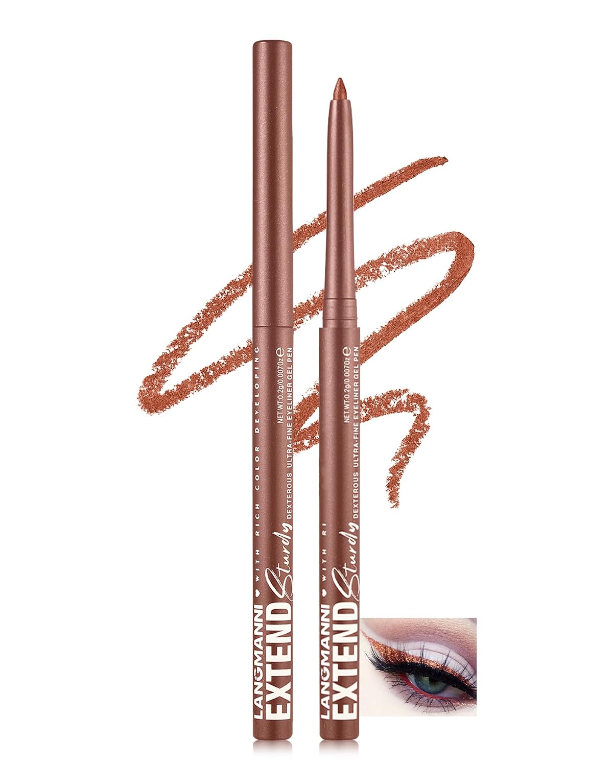 Bronze Glitter Eyeliner Pencil, Waterproof Long Lasting Eye Liner Pencils