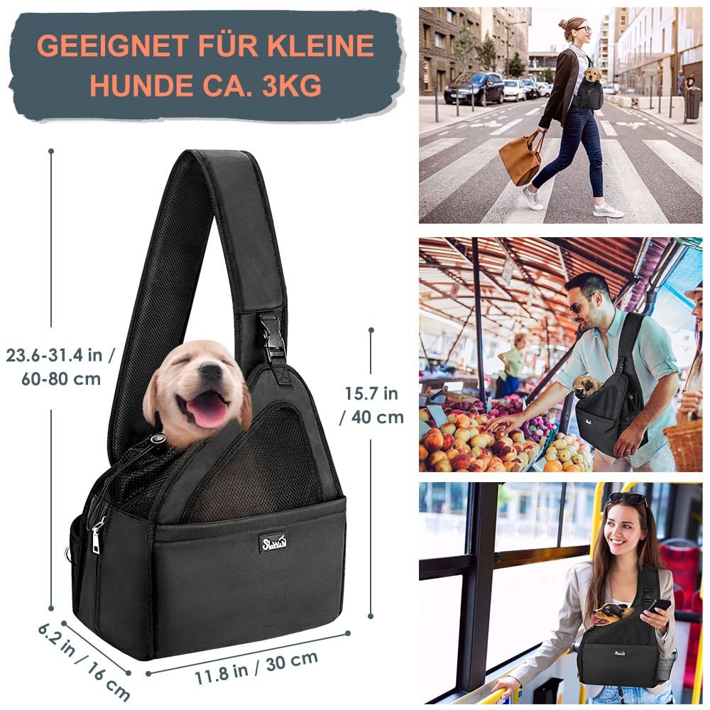 Nasjac Haustier Hund Riemen-Fördermaschine, Welpe Reisetasche Tote Hundetasche Verstellbarer Gepolsterter Gurt Atmungsaktives Netz Harte Untere Stütze Kordelzug Vordertasche Waschbar, Unter 3KG