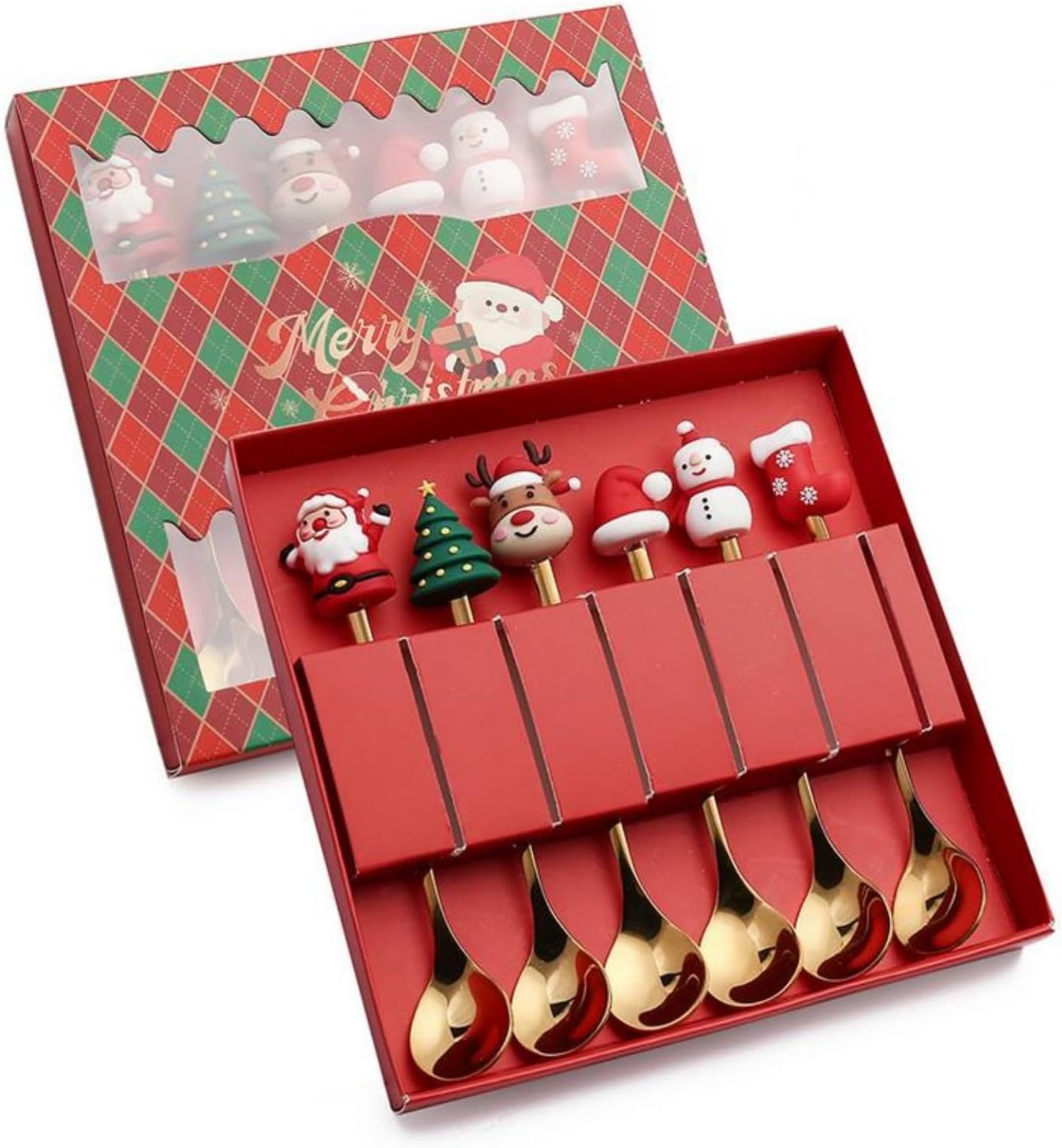 Christmas Coffee Spoons Set of 8, Gold Dessert Spoons with Gift Box, Espresso Spoons