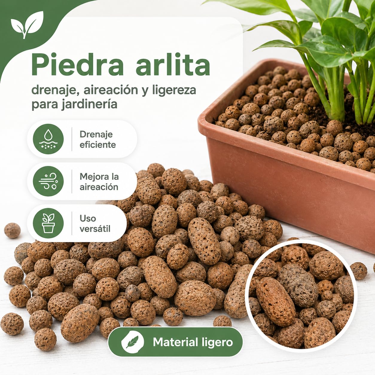 Flornatur Arlita Expandida para Plantas | Bolitas para Macetas y Jardines| Arlita para Drenaje | Forma de Bolas | Tierra Húmeda para Suelo (2 Sacos 50 litros)