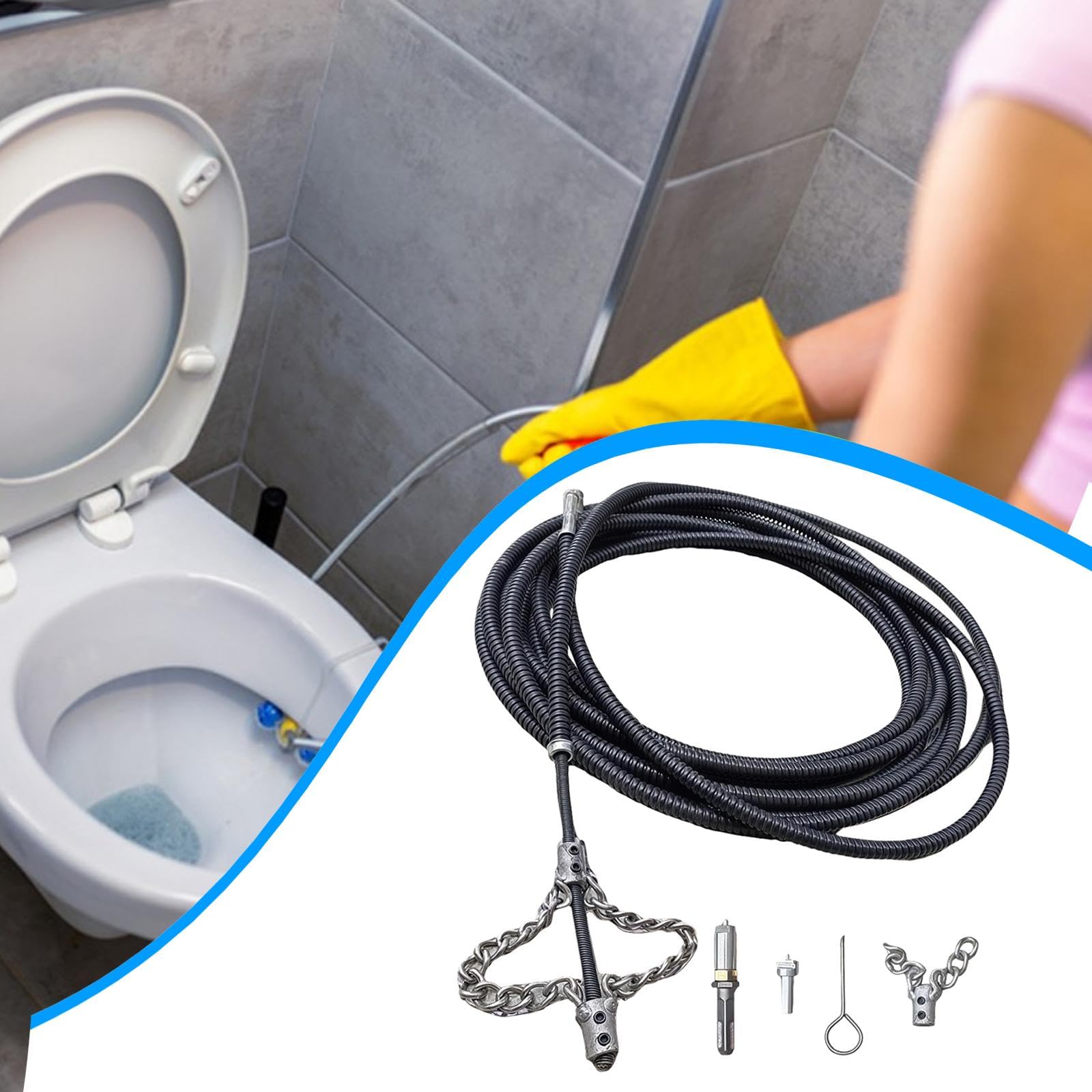 Abflussreiniger Rohrreinigungsschlange Rohrspirale Rohrreinigungswerkzeug Verstopfungsentferner Aus Stahl mit Flexiblem Schaft Und 16mm Federverstellu, 10 m