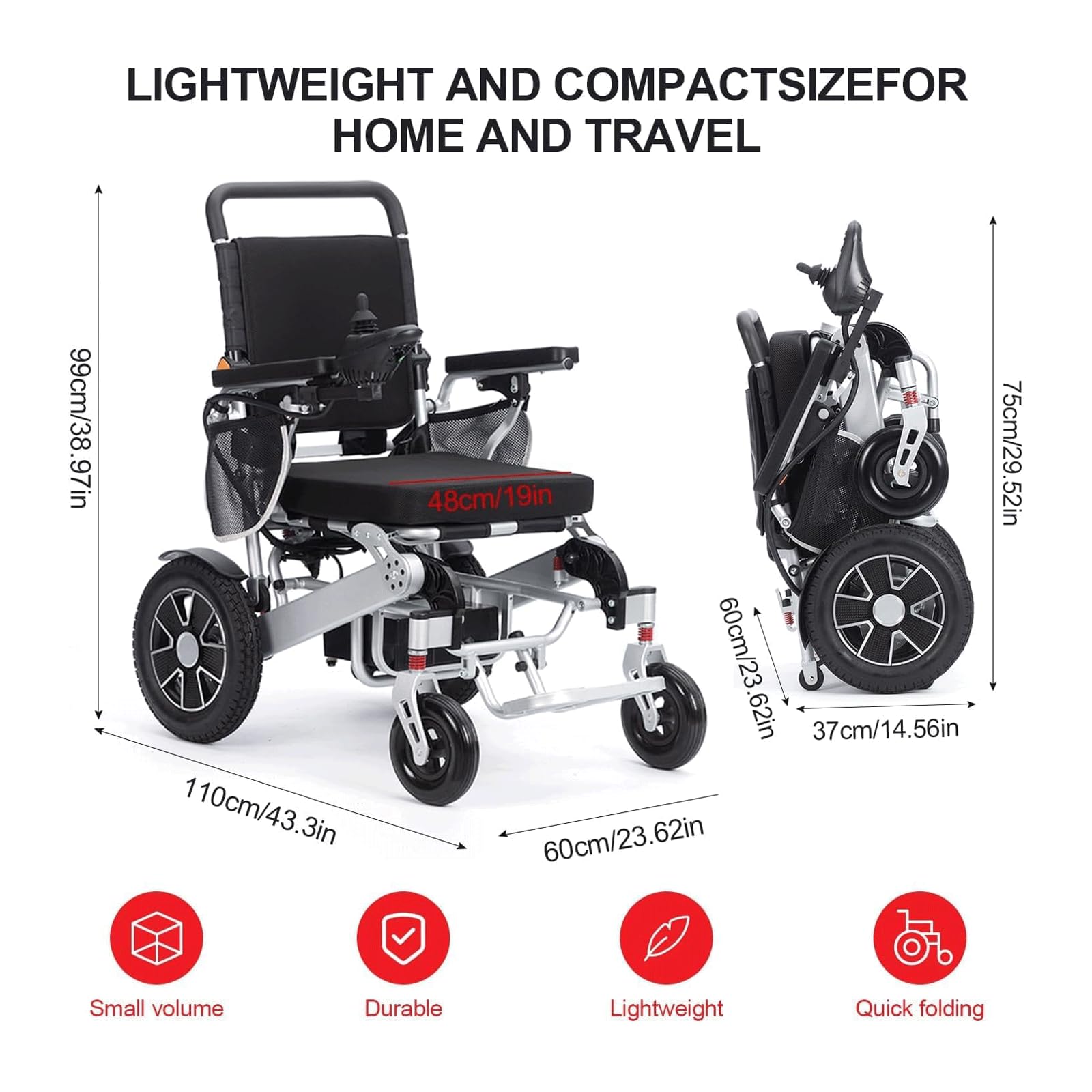 Amazon.co.jp: 折りたたみ式電動車椅子、シニア向け全地形電動車椅子