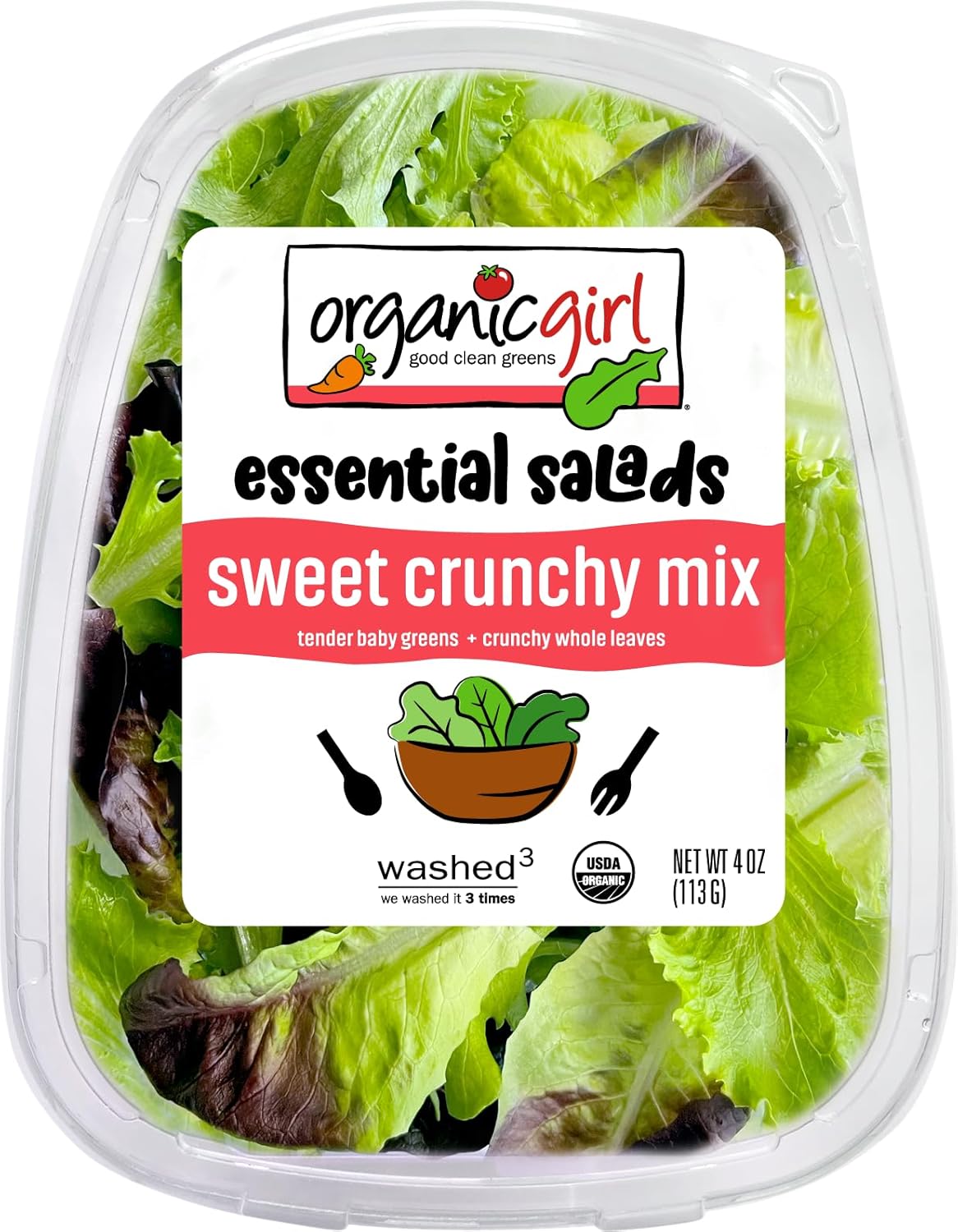 Organicgirl Sweet Crunchy Mix: USDA Organic Baby Greens & Crunchy Butter Gem Leaves Salad Blend, Triple Washed