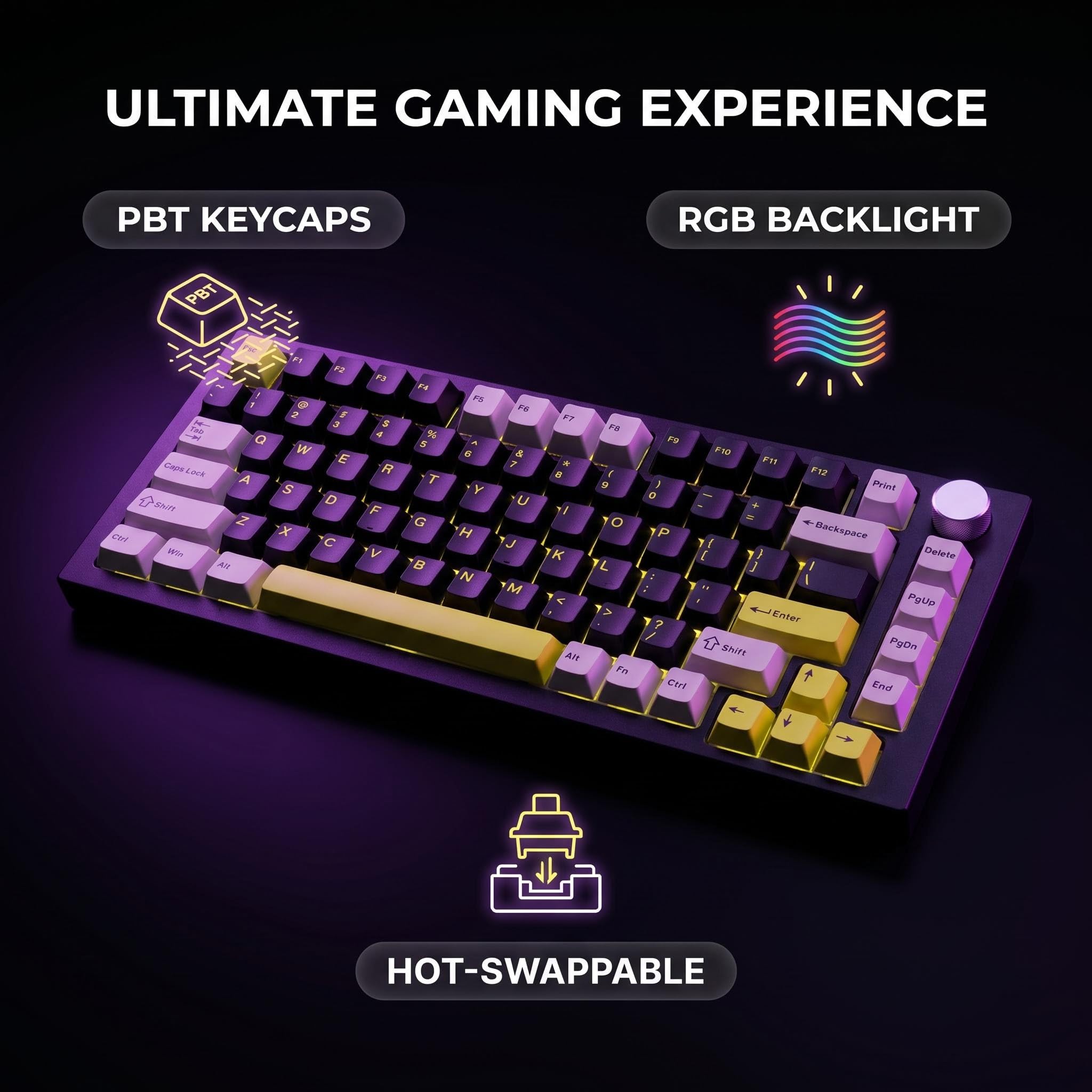 Tastiera meccanica sostituibile a caldo al 75%, supporto con guarnizione cablata e layout TKL, tastiera personalizzata retroilluminata RGB per PC, laptop, giocatori Windows, digitazione (nero)