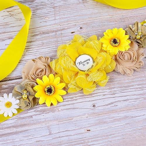 Miniatura 4 de Lucky Summer Baby Shower - Juego de alfileres de ramillete de flores y cinturón de vientre (girasoles amarillos)