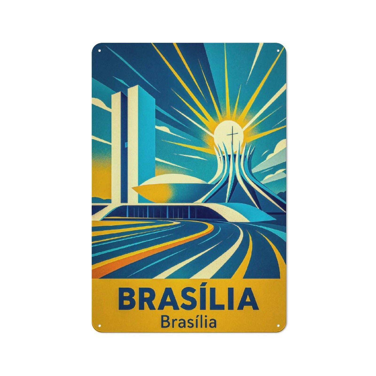 Junmoney Style-3 Classic Brasilia, Brazil Travel Metal Wall Art Sign 30X20cm, Vintage Wall Decor For Lounge, Study, Pub Or Wall Gallery