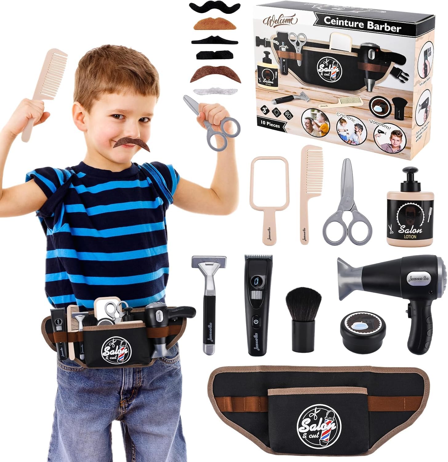 Tacobear Kit Coiffure Enfant – Salon De Barbier Avec Sèche-Cheveux, Rasoir, Lisseur, Caisse Enregistreuse – Cadeau 3-8 Ans
