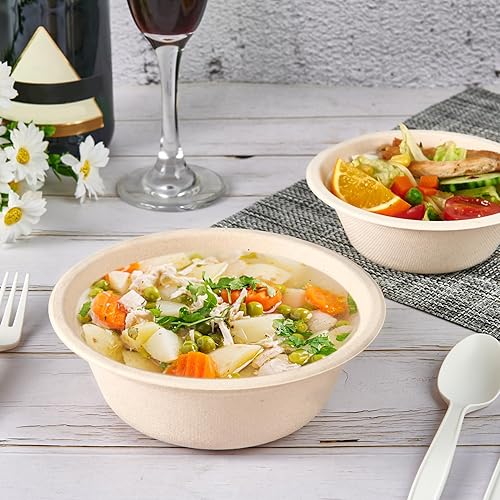 Miniatura 5 de ECOLipak Cuencos de papel de 12 onzas, paquete de 150 cuencos de papel compostables a granel, cuencos de sopa desechables resistentes para alimentos