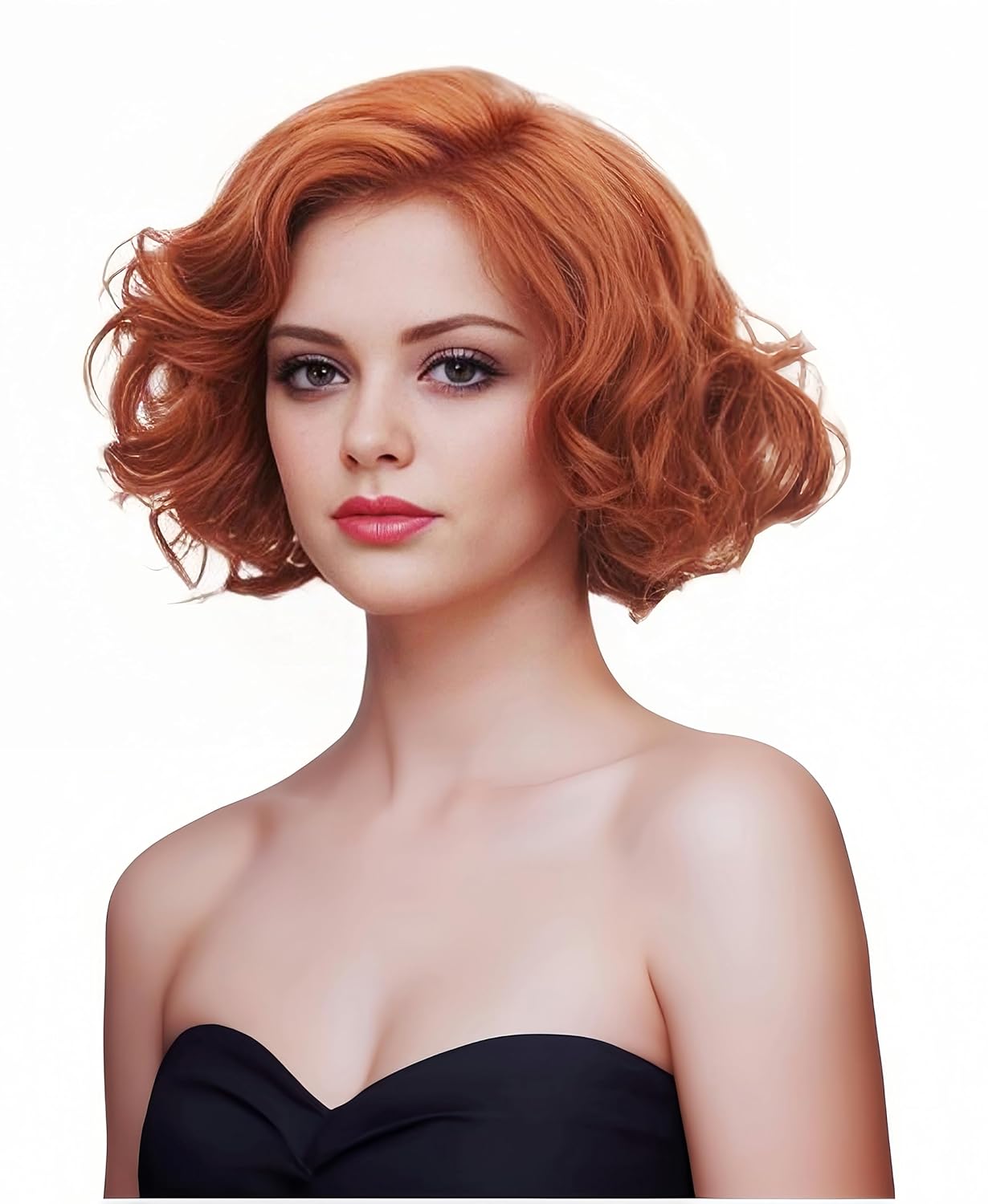 Short Copper Red Wavy Wigs for Women Auburn Curly Natural Synthetic Wig Ginger Middle Part Full Wig for Role Play,Halloween,Daily Use