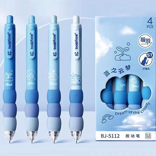 Miniatura 5 de MOZXIRZ 4 bolígrafos de gel estéticos retráctiles, de dibujos animados, de agarre suave, bolígrafo de tinta negra kawaii, suministros para niñas,