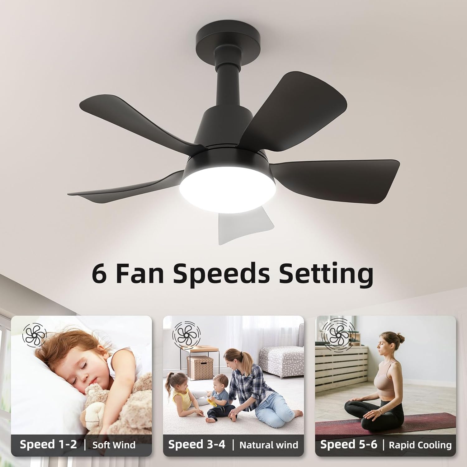 Socket Ceiling Fan with Lights and Remote, 3 Colors Dimmable 3000K-6500K, 6 Speed Whisper Quiet, Easy Install E26/E27 Based Light Bulb Fan for Bedroom Living Room Kitchen Garage