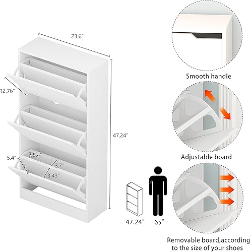 Miniatura 2 de Gabinete de zapatos con 3 cajones abatibles, armario de zapatos de madera oculto, gabinete de almacenamiento de zapatos independiente para entrada