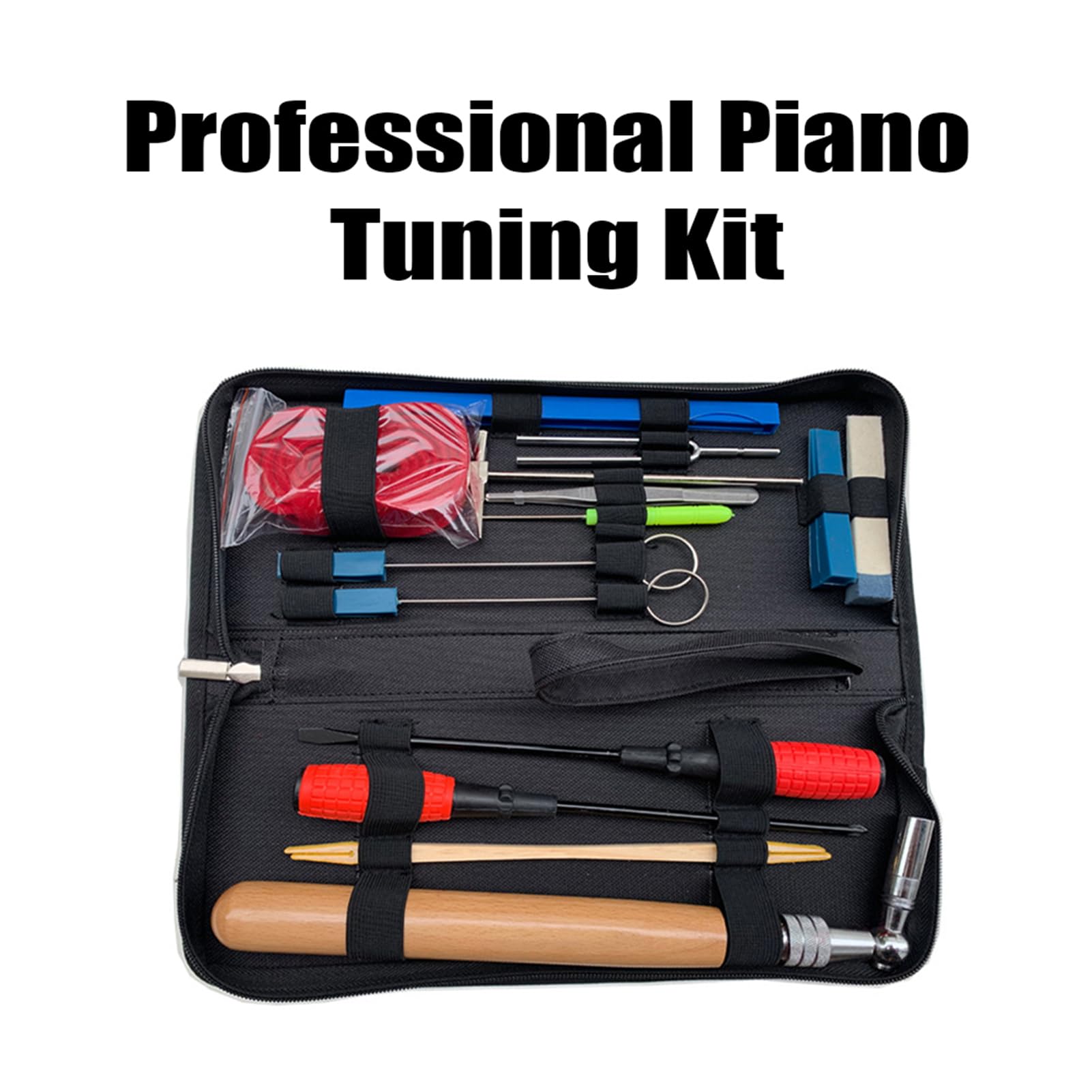 Kit de Afinación de Piano Profesional, Juego Herramientas Afinación, Bolsa Terciopelo, Madera para Afinar Pianos Cola Verticales, 16 Uds.