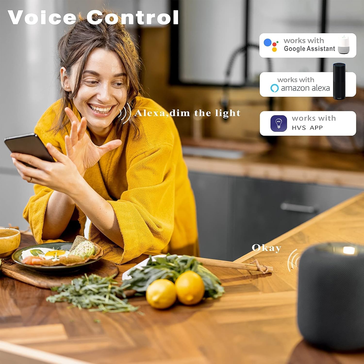 HVS Smart Light Bulbs, 5 Packs 9W A19 E26 Dimmable Tunable Cool Warm White LED Light Bulb 2500k-6500k, APP Control 2.4GHz WiFi(Only) Bluetooth Assist Connection, Work with Alexa/Google Assistant