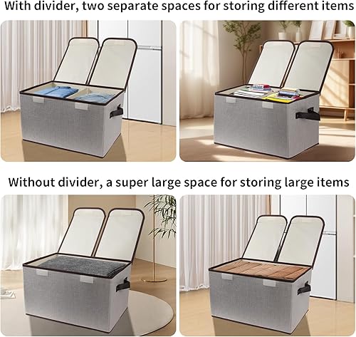 Miniatura 5 de Caja de almacenamiento plegable de tela, 16.5 x 11.8 x 9.8 pulgadas (largo x ancho x alto), con doble tapa y divisores, organizador grande para el