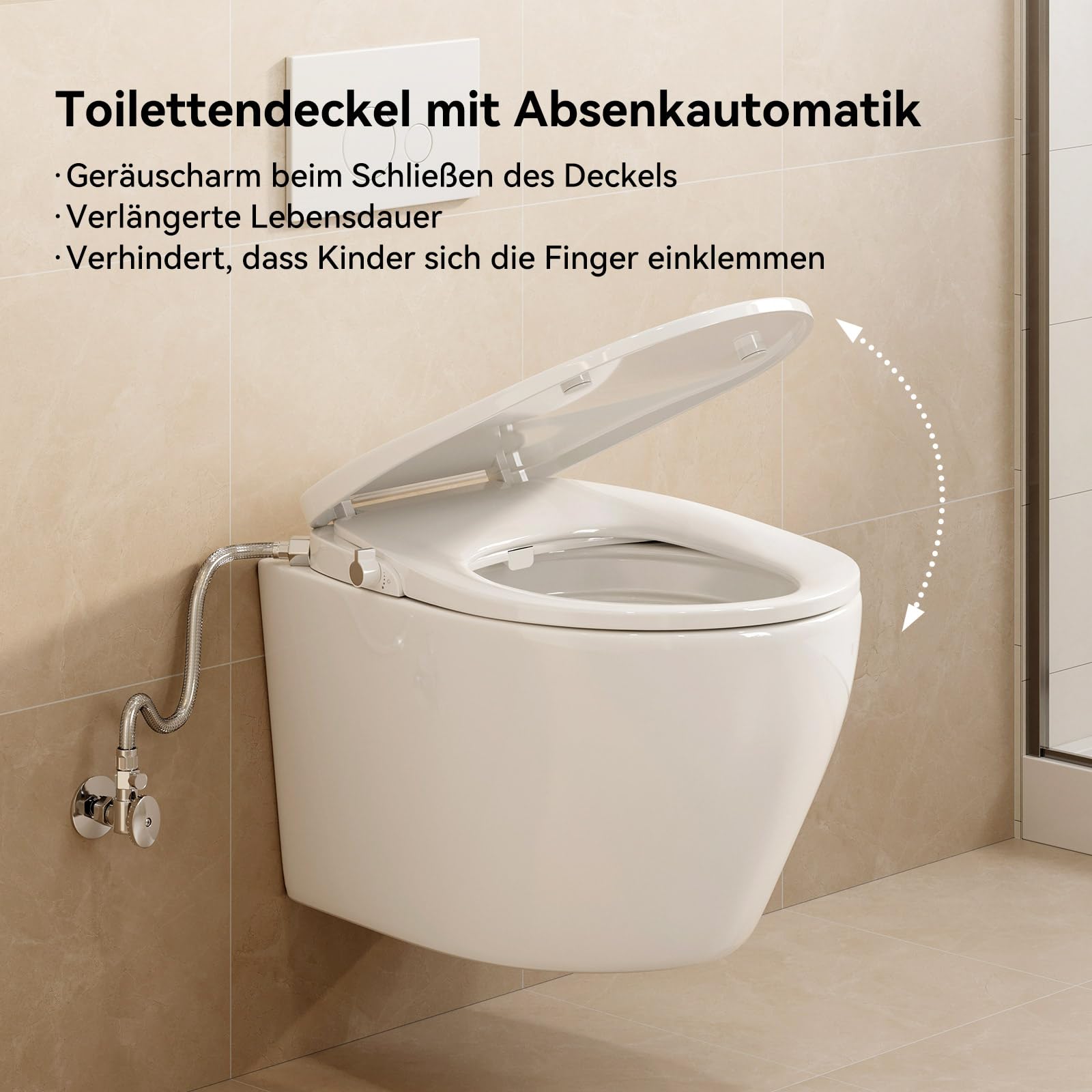 HOROW Tapa de inodoro sin electricidad, tapa de inodoro con dispositivo de descenso automático, asiento de inodoro para ducha trasera y ducha, accesorio de bidé para inodoro, incluye manguera de