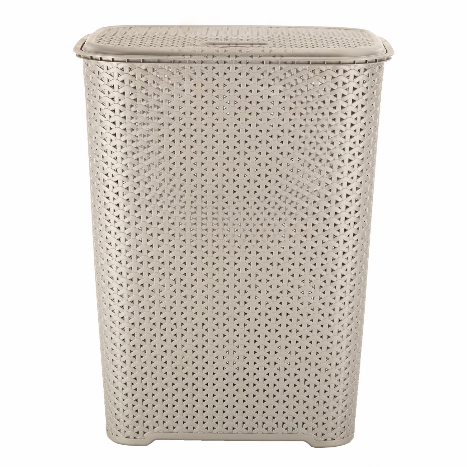 1 X Laundry Basket with Flip Lid Knit Design Plastic Large Hamper, Washing Baskets Linen Clothes Box Freestanding Sturdy Tall Laundry Sorter Bin Storage for Bathroom, Bedroom (Mirror Grey, 65L Litre)